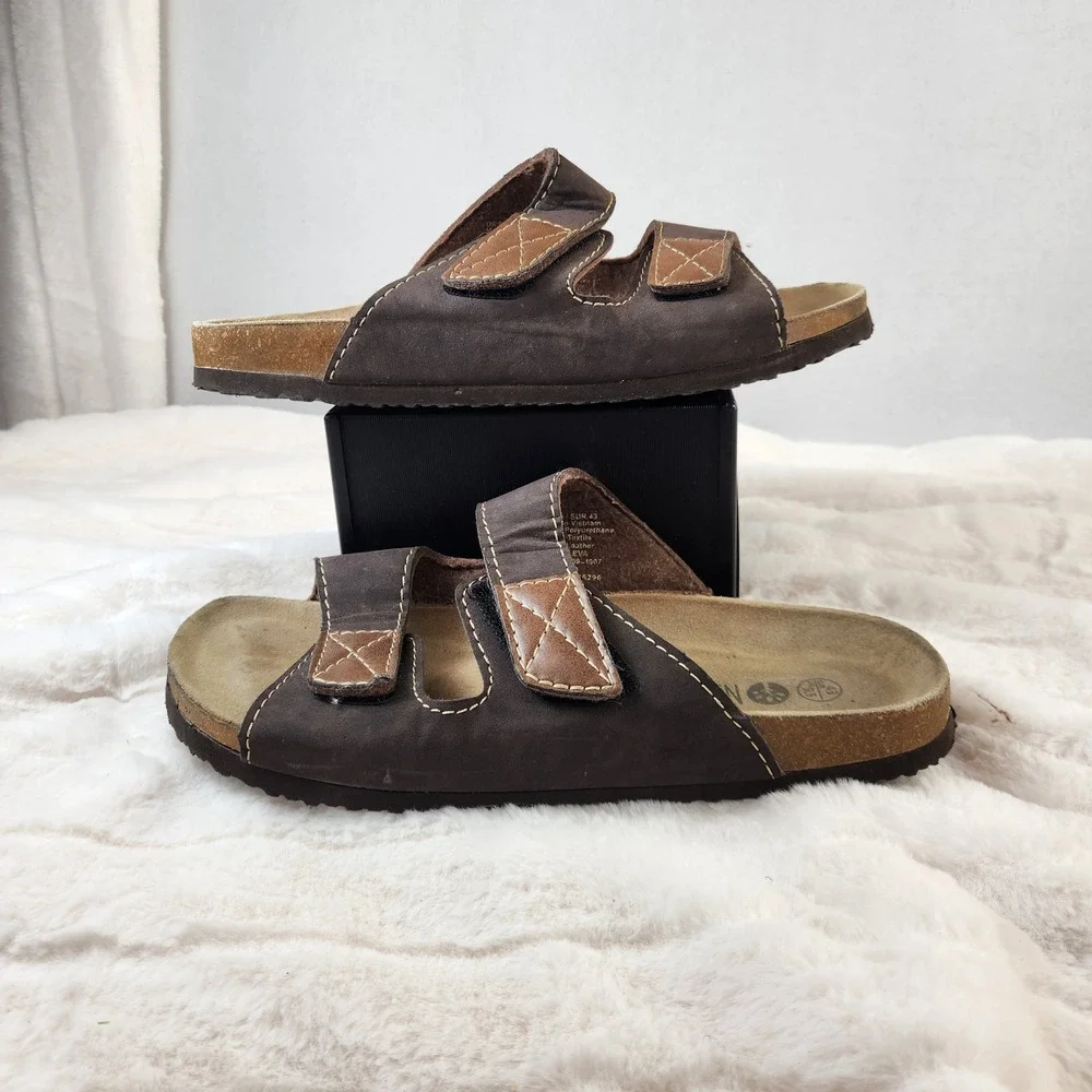 Natural by Live Mens Brown Two Strap Cork Slide Sandals Size 9.5 EUR 43
